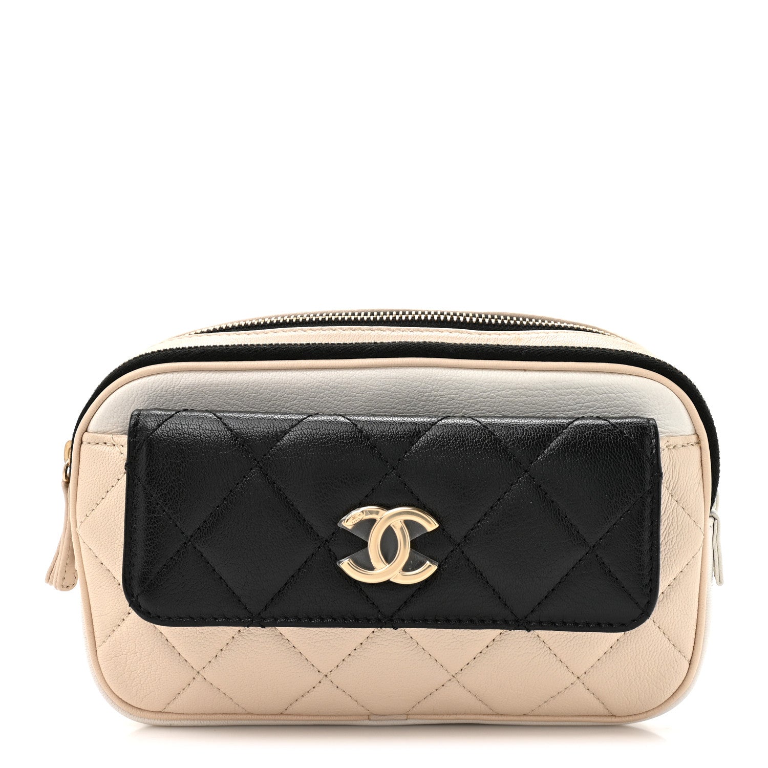 Goatskin Quilted Waist Bag Beige White Black