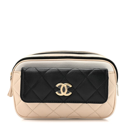 Goatskin Quilted Waist Bag Beige White Black