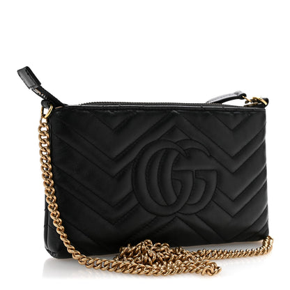 Calfskin Matelasse Mini GG Marmont Chain Bag Black