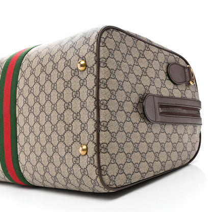 GG Supreme Monogram Textured Dollar Calfskin Web Medium Ophidia Carry-On Duffle Bag Beige Ebony New Acero