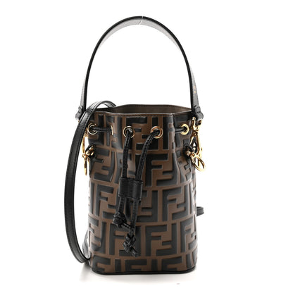 Vitello Liberty F is Fendi Bi-Color FF 1974 Embossed Mini Mon Tresor Bucket Bag Maya Black