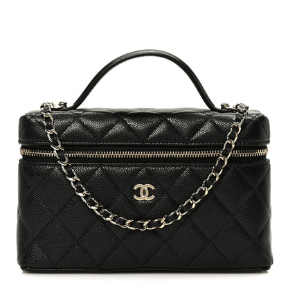 Caviar Quilted Top Handle Slim Vanity With Chain Black