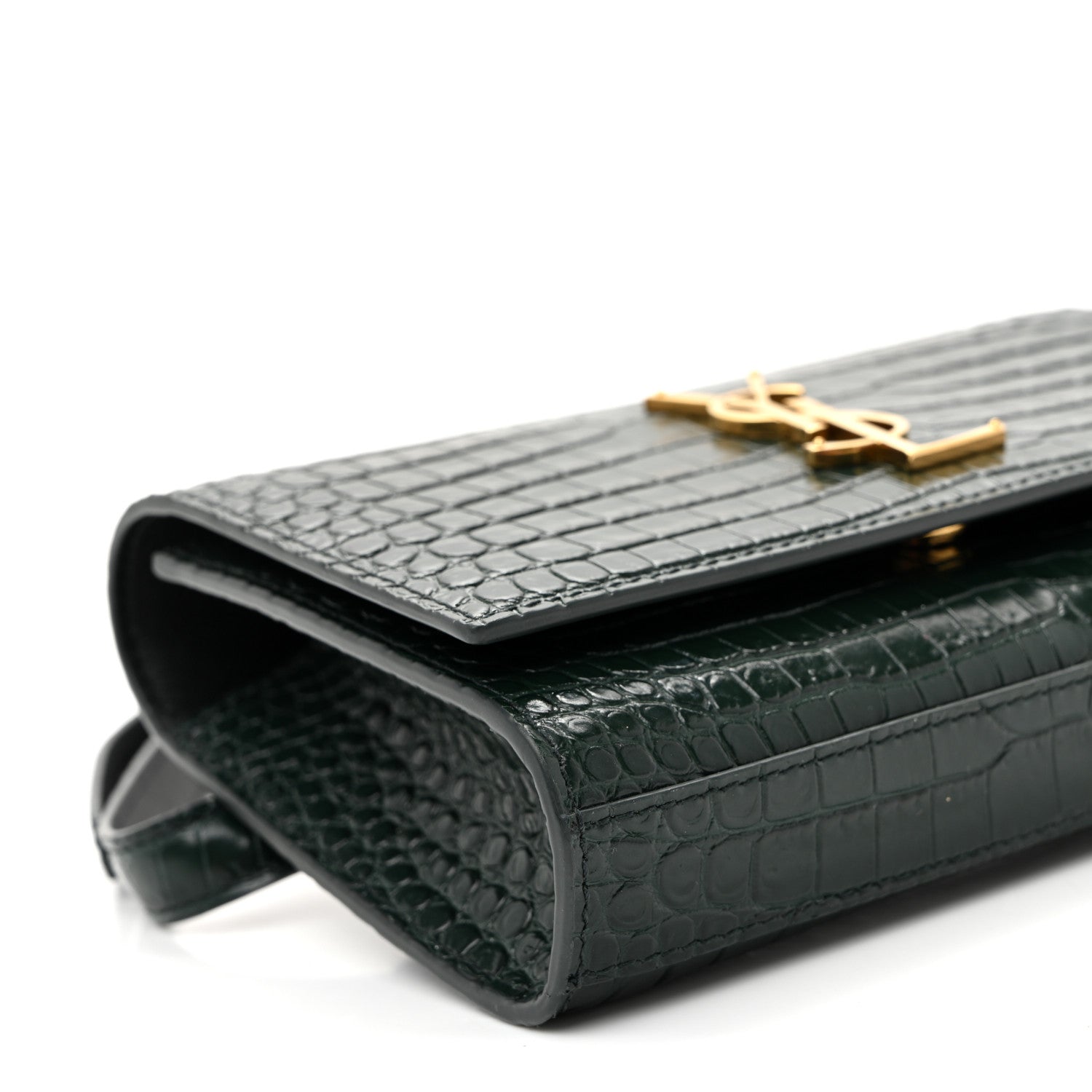 Calfskin Crocodile Embossed Monogram Kate Belt Bag  Dark Mint