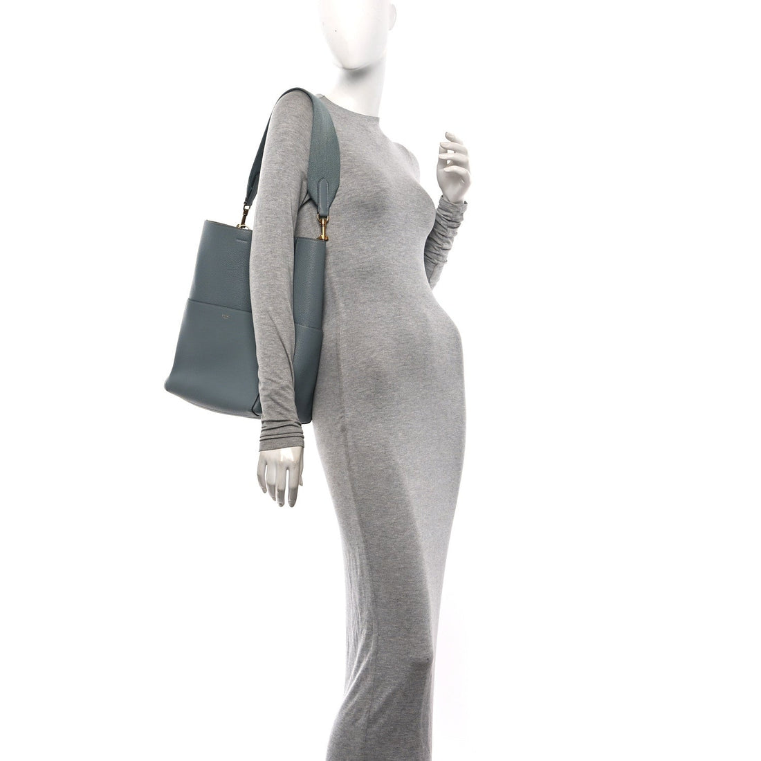 Soft Grained Calfskin Sangle Bucket Bag Storm