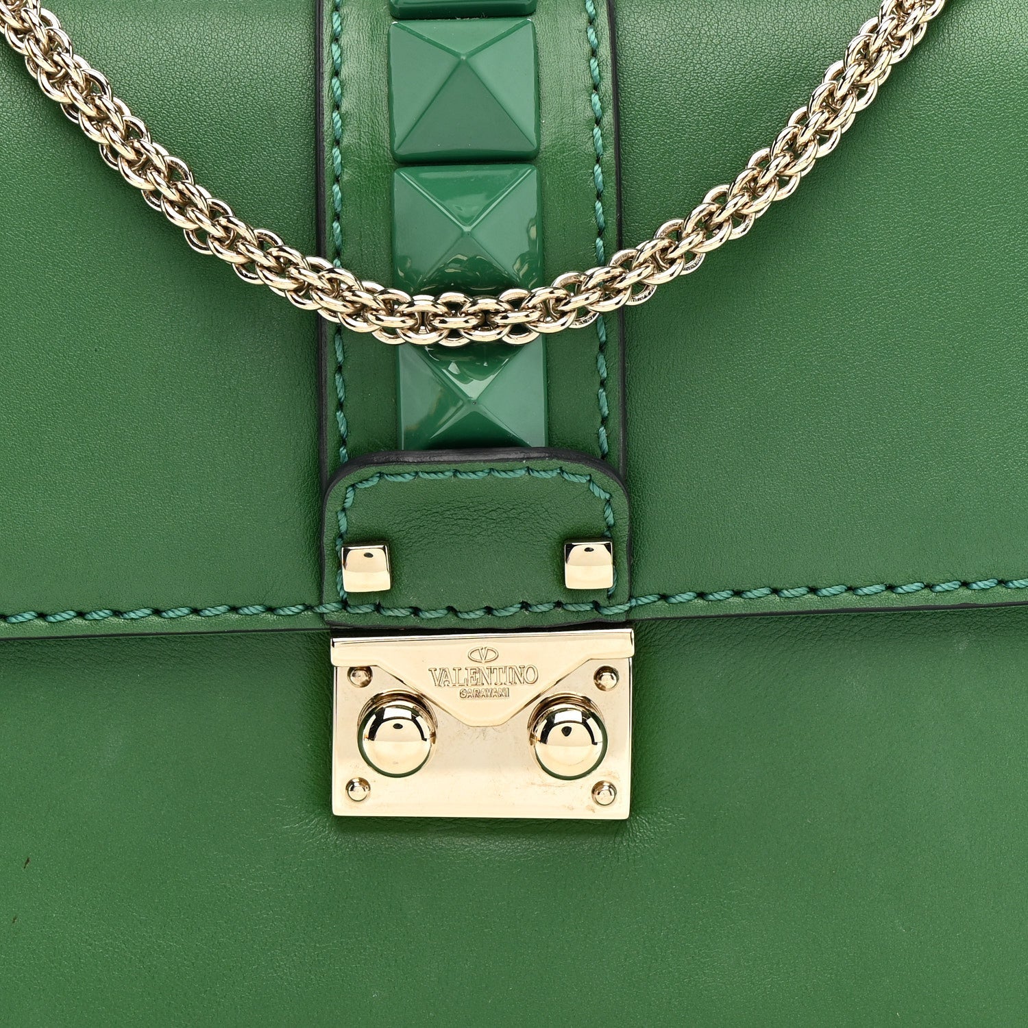 Vitello Small Glam Lock Rockstud Flap Gea Green