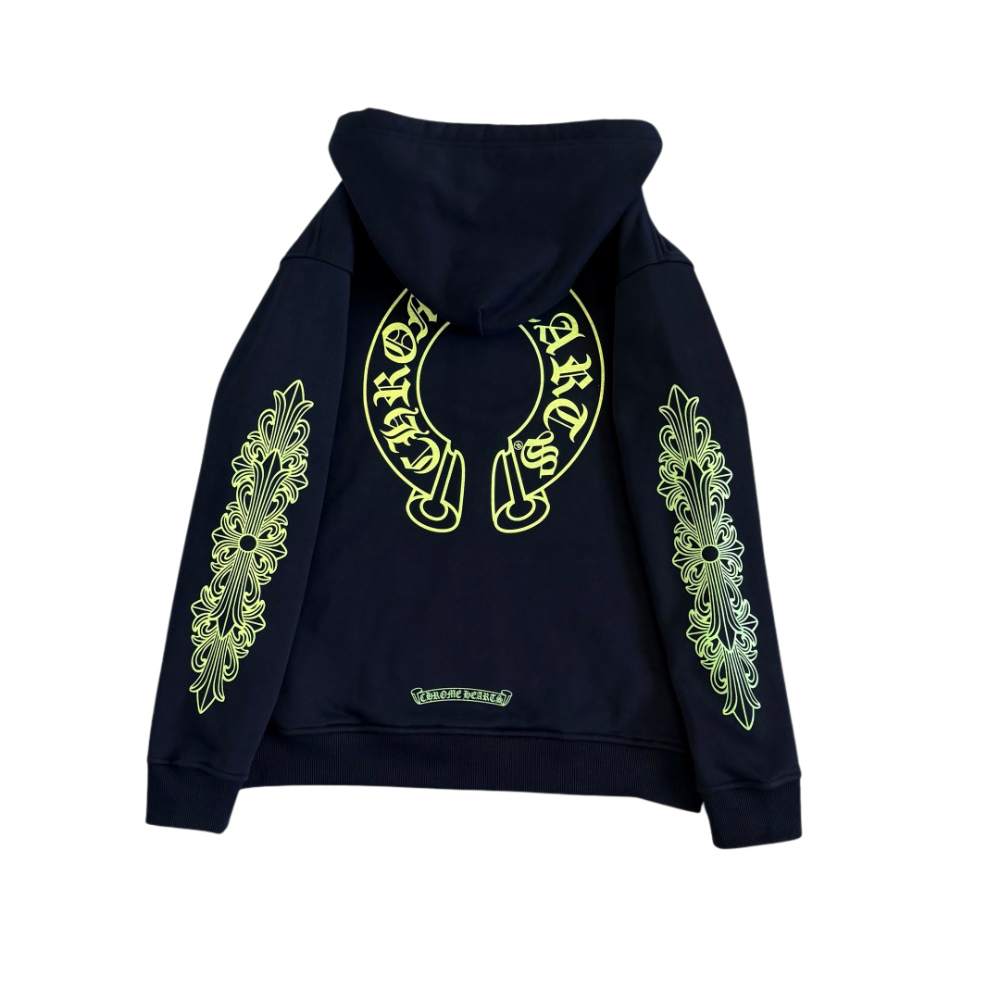 Chrome Hearts  Zip-Up Fluorescent Green Black Hoodie