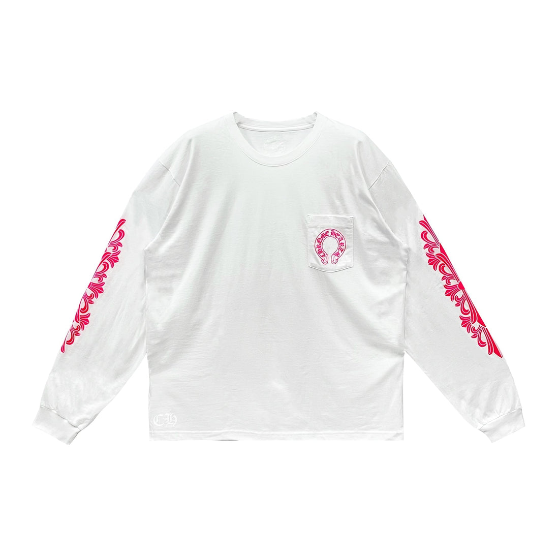 Chrome Hearts Pink Horseshoe White Long Sleeve Tee