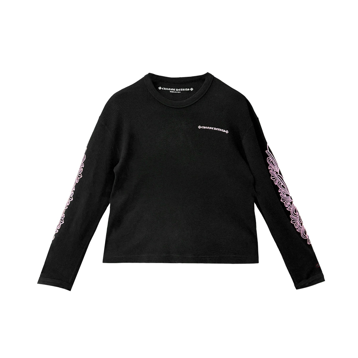 Chrome Hearts Matty Boy Pink Script Black Waffle Thermal Long Sleeve Tee
