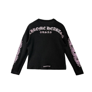Chrome Hearts Matty Boy Pink Script Black Waffle Thermal Long Sleeve Tee