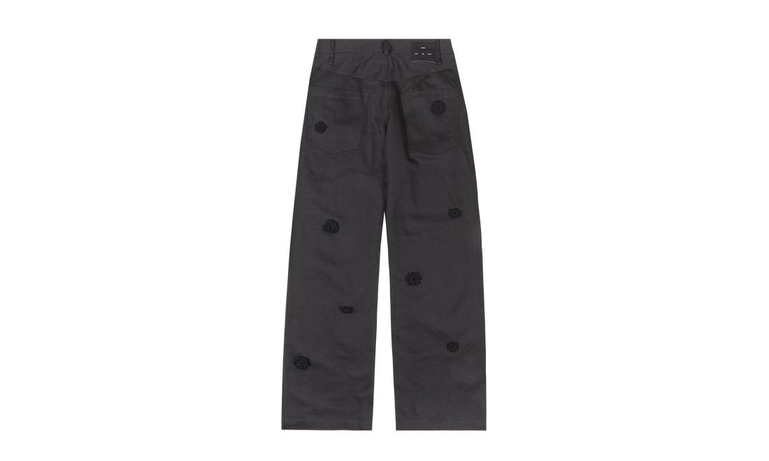 "Daisy" Long Work Pant Flowers Jeans "Black" 241 MPT086D HEMPBLK