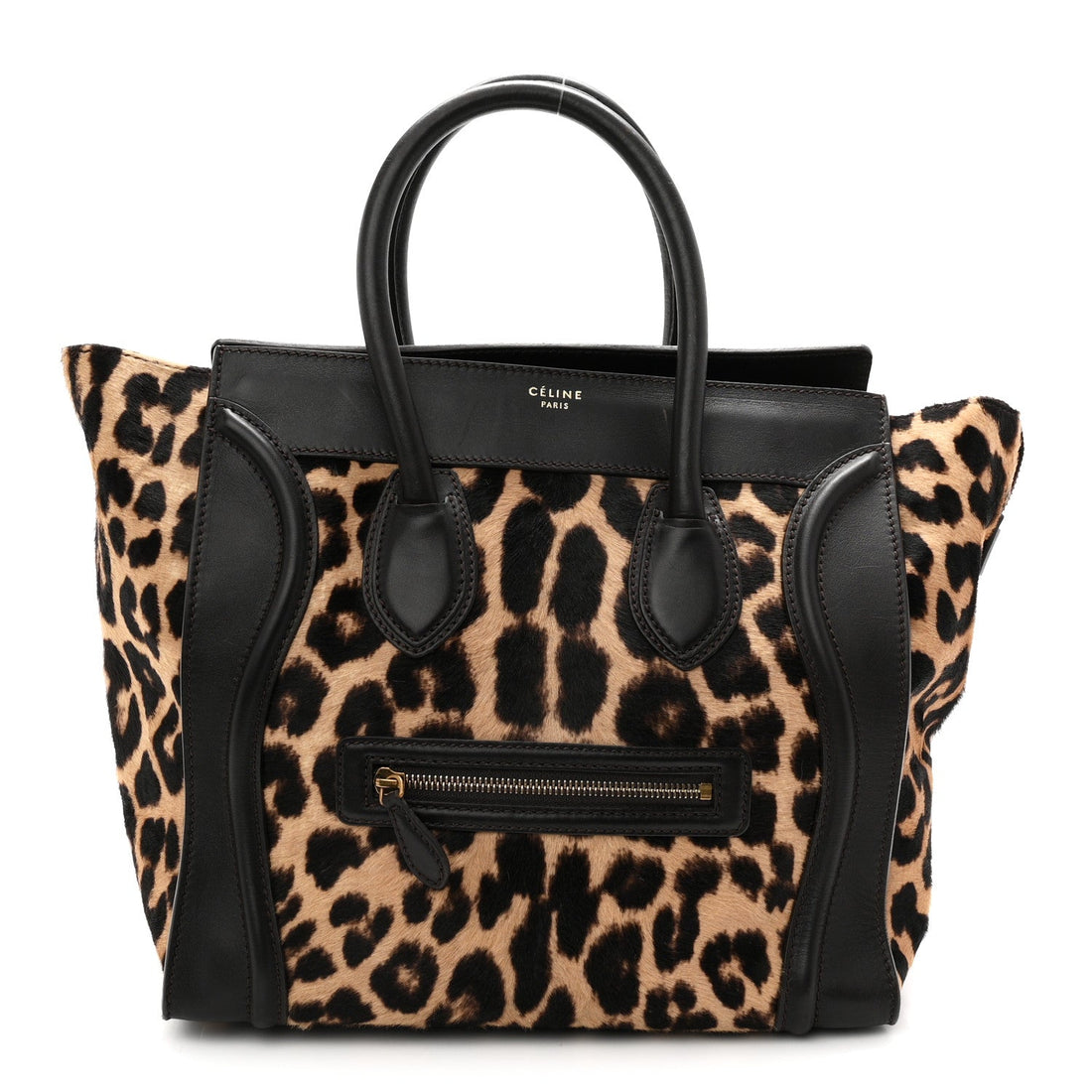 Leopard Pony Hair Mini Luggage Black