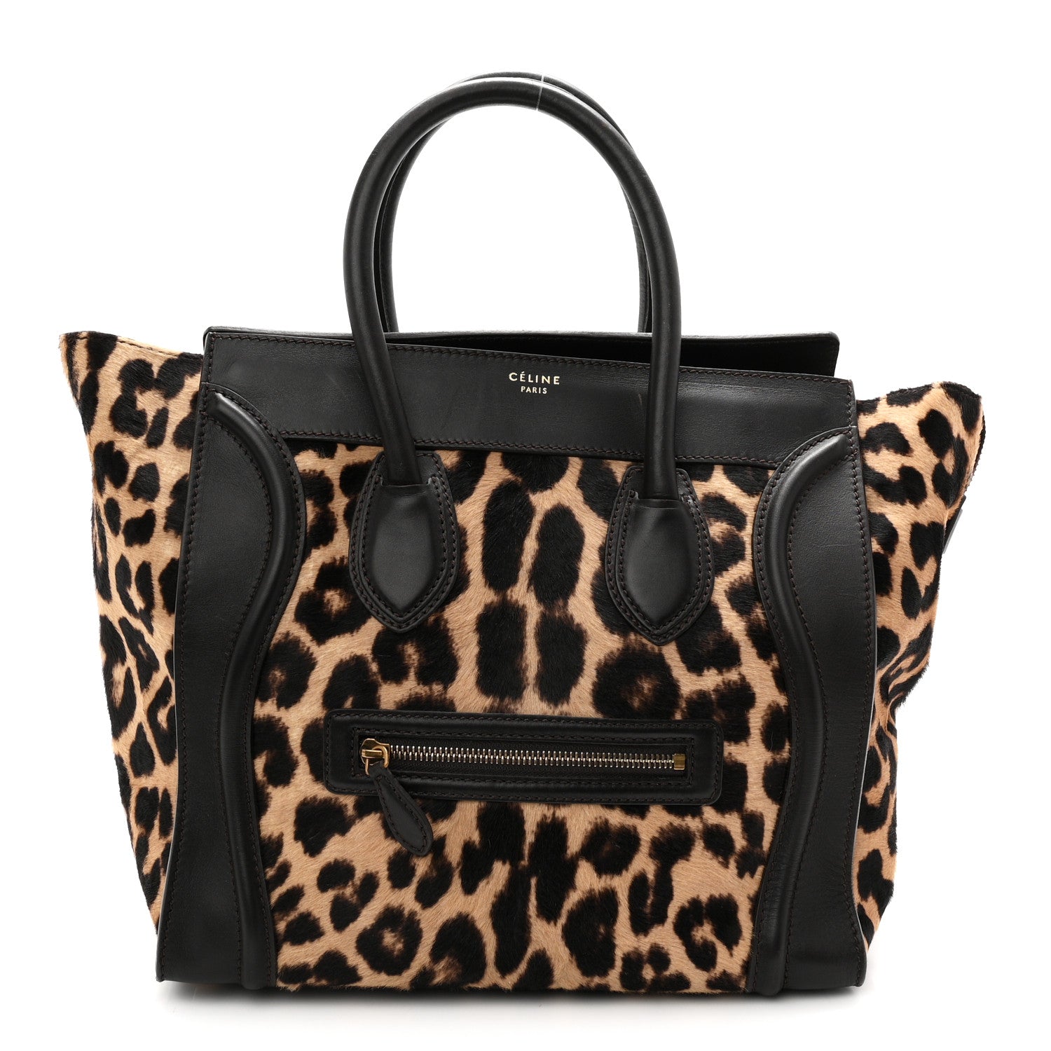 Leopard Pony Hair Mini Luggage Black