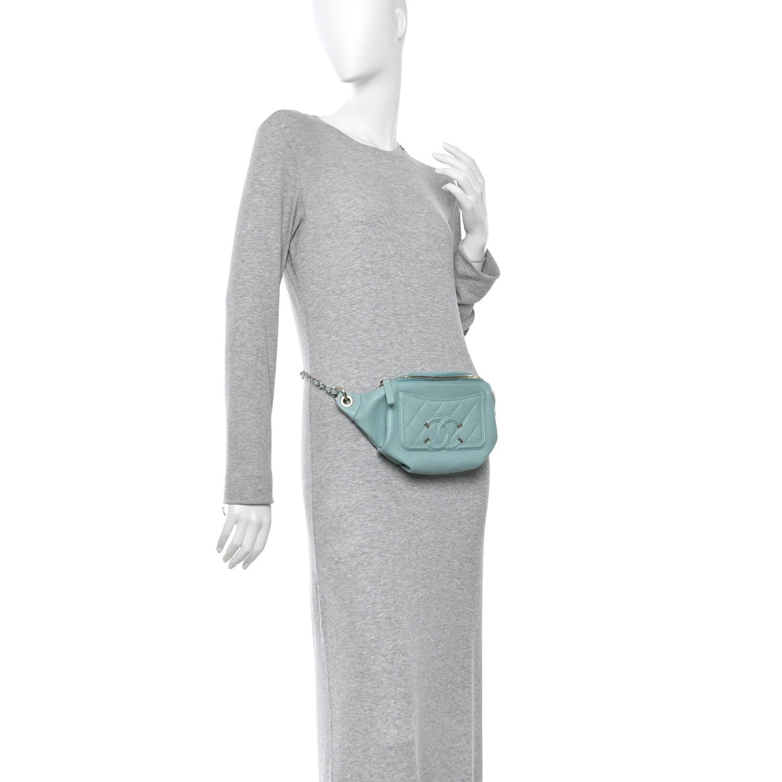 Caviar Quilted Filigree Waist Bag Light Blue