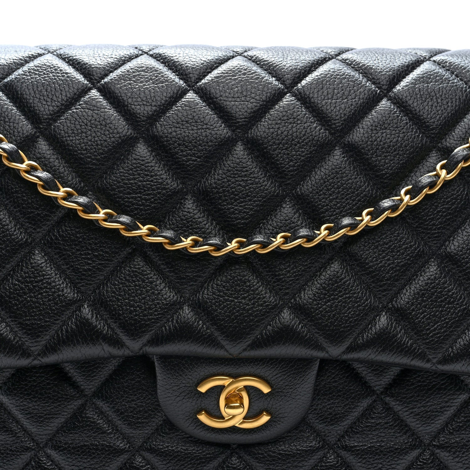 Grained Calfskin Quilted XXL Travel Flap Bag Black