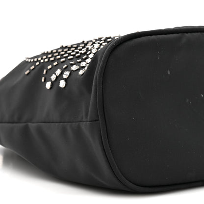 Tessuto Saffiano Ricamo Sequin Crystal Embellished Mini Re-Edition 1978 Bucket Bag Black