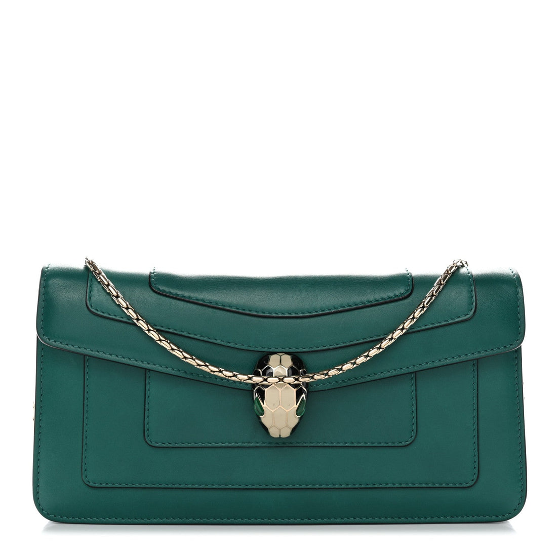 Calfskin Serpenti Forever Flap Clutch Emerald Green