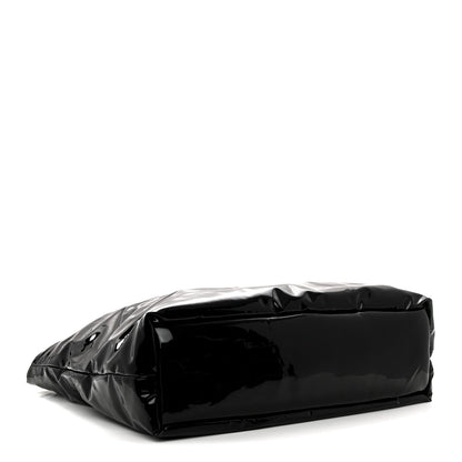 Patent Wide Puffer Maxi Tote Black
