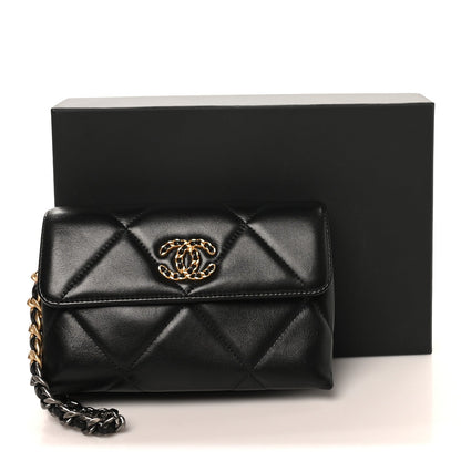 Lambskin Quilted Chanel 19 Flap Clutch Black