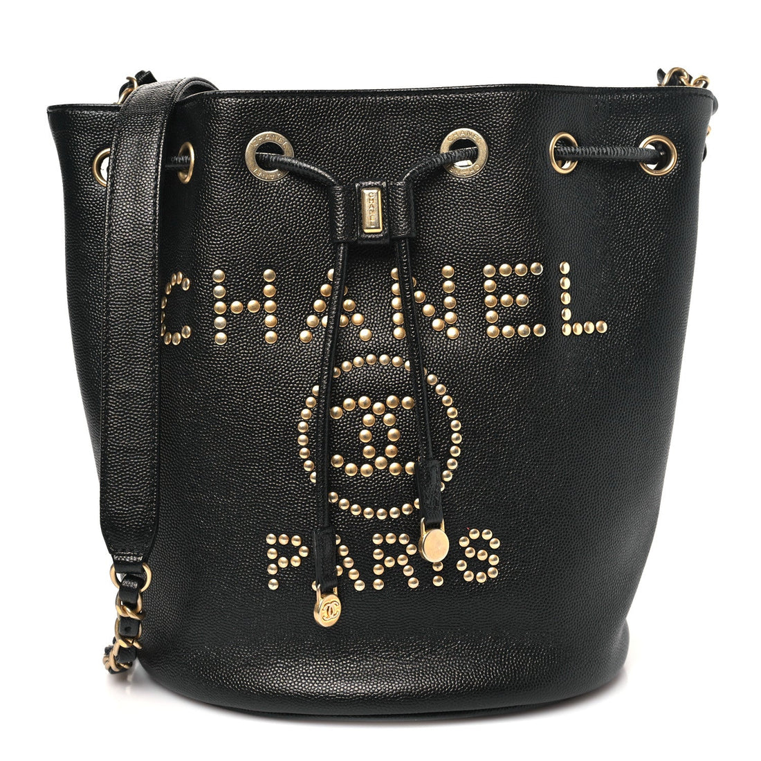 Caviar Deauville Drawstring Bucket Bag Black