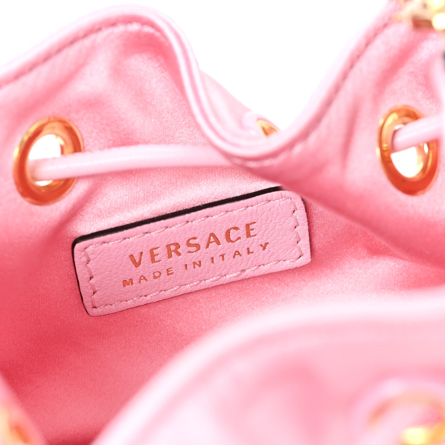 Satin Medusa Drawstring Bucket Bag Pink