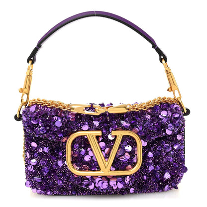 Sequin Crystal Vlogo Embroidered Small Loco Shoulder Bag Astral Purple