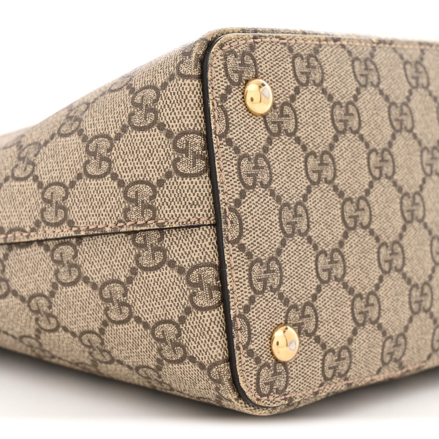 GG Supreme Monogram Medium Zippered Bucket Tote Beige Hibiscus Red New Rosette