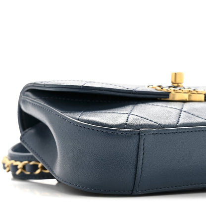 Lambskin Quilted Chain Infinity Waist Belt Bag Blue