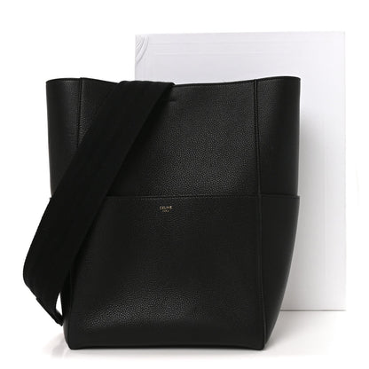 Soft Grained Calfskin Sangle Bucket Bag Black