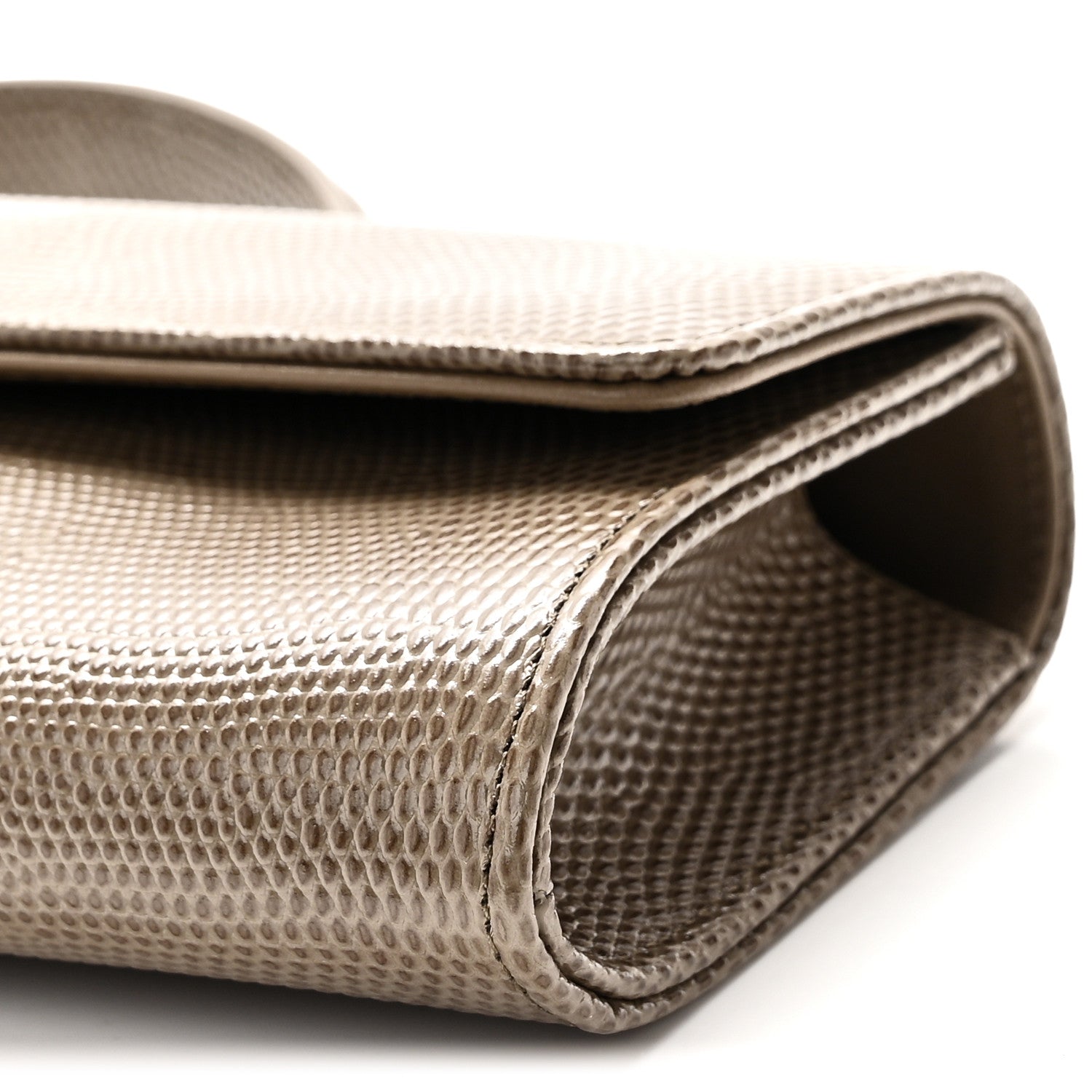 Calfskin Lizard Embossed Top Handle Long Clutch With Chain Dark Khaki