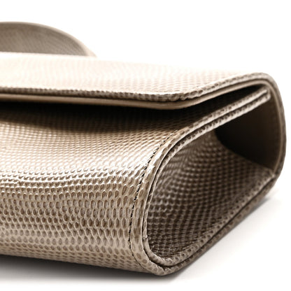 Calfskin Lizard Embossed Top Handle Long Clutch With Chain Dark Khaki