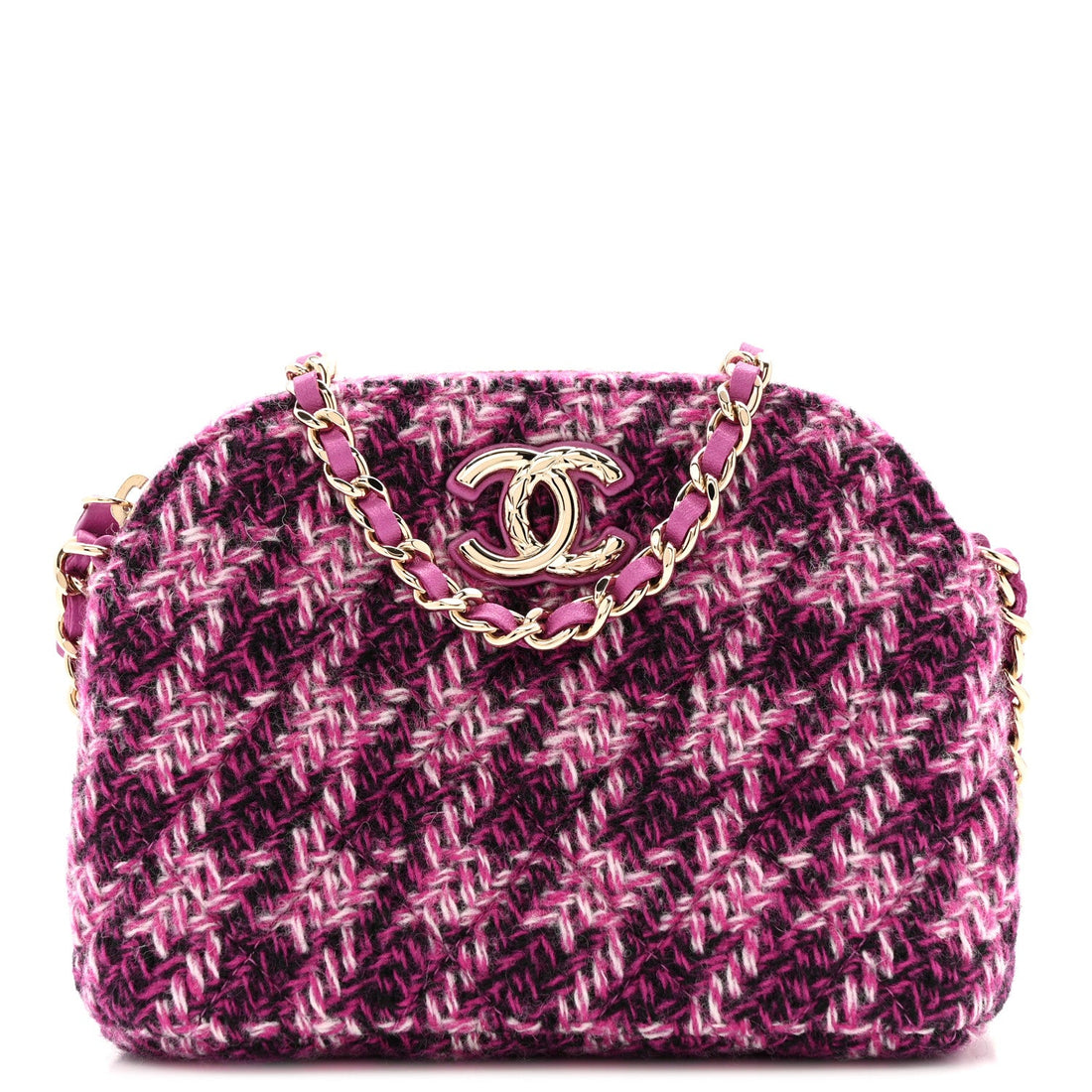 Tweed Quilted Mini Clutch With Chain Purple