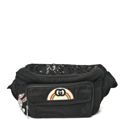 Nylon Retro Patch Convertible Belt Bag Black