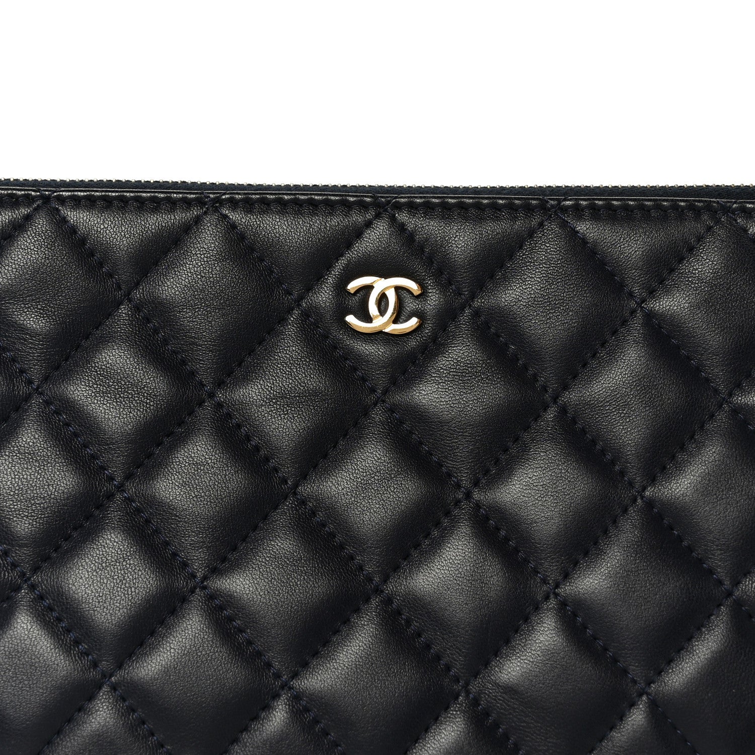 Lambskin Quilted Medium Cosmetic Case Navy Blue