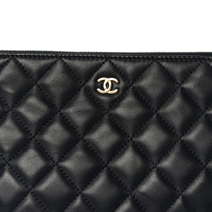 Lambskin Quilted Medium Cosmetic Case Navy Blue