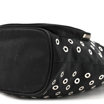 Tessuto Nylon Saffiano Grommets Mini Bucket Crossbody Bag Black