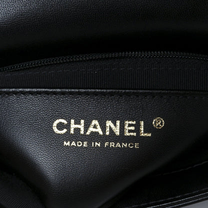 Shiny Lambskin Quilted Half Mini Flap Black