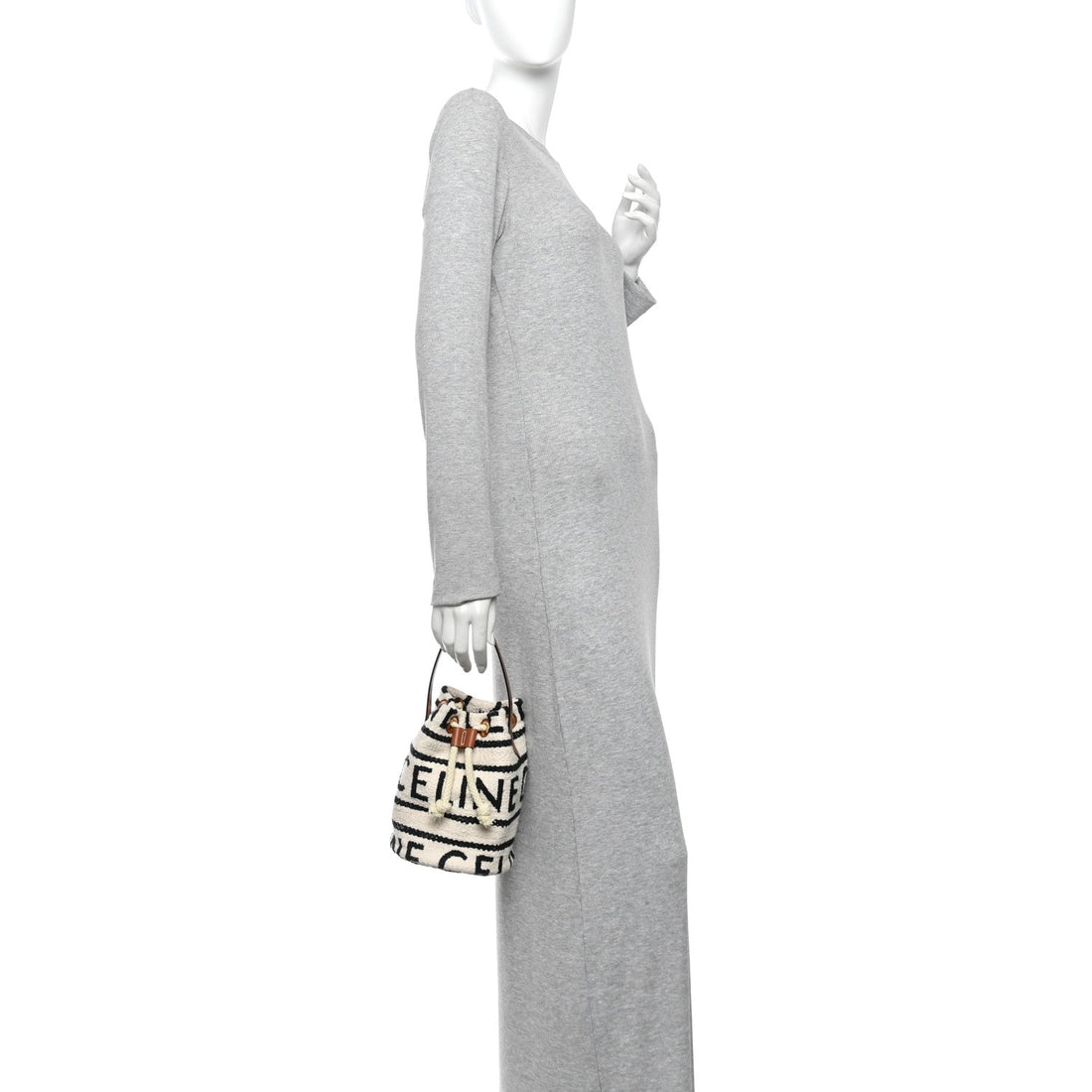 Canvas Drawstring Logo Bucket Bag White Black