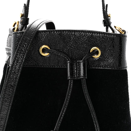 Suede Patent Web Small Ophidia Bucket Bag Black