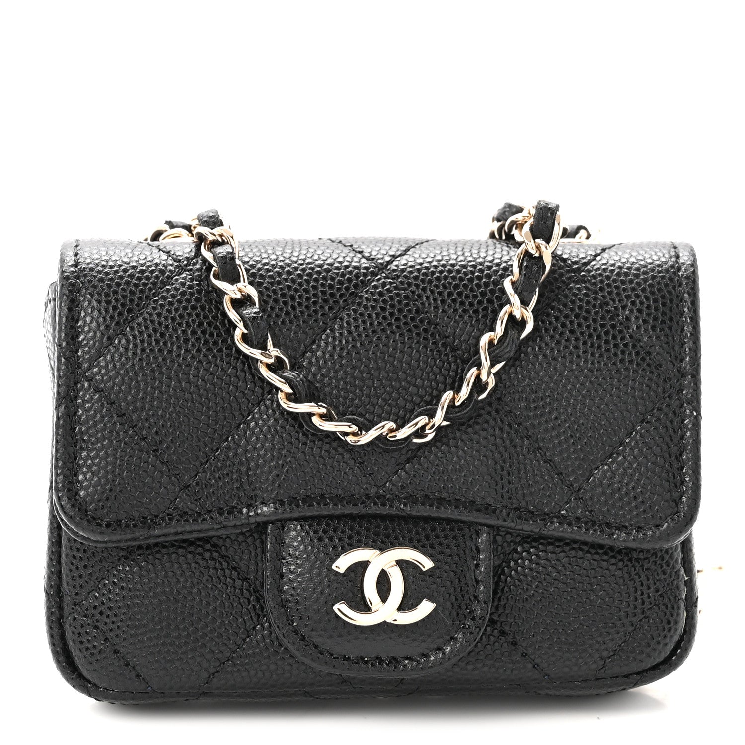 Caviar Quilted Mini Chain Belt Bag Black
