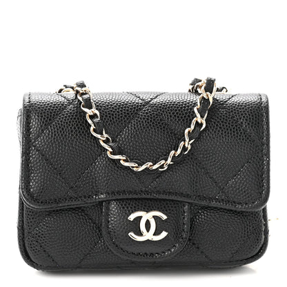 Caviar Quilted Mini Chain Belt Bag Black