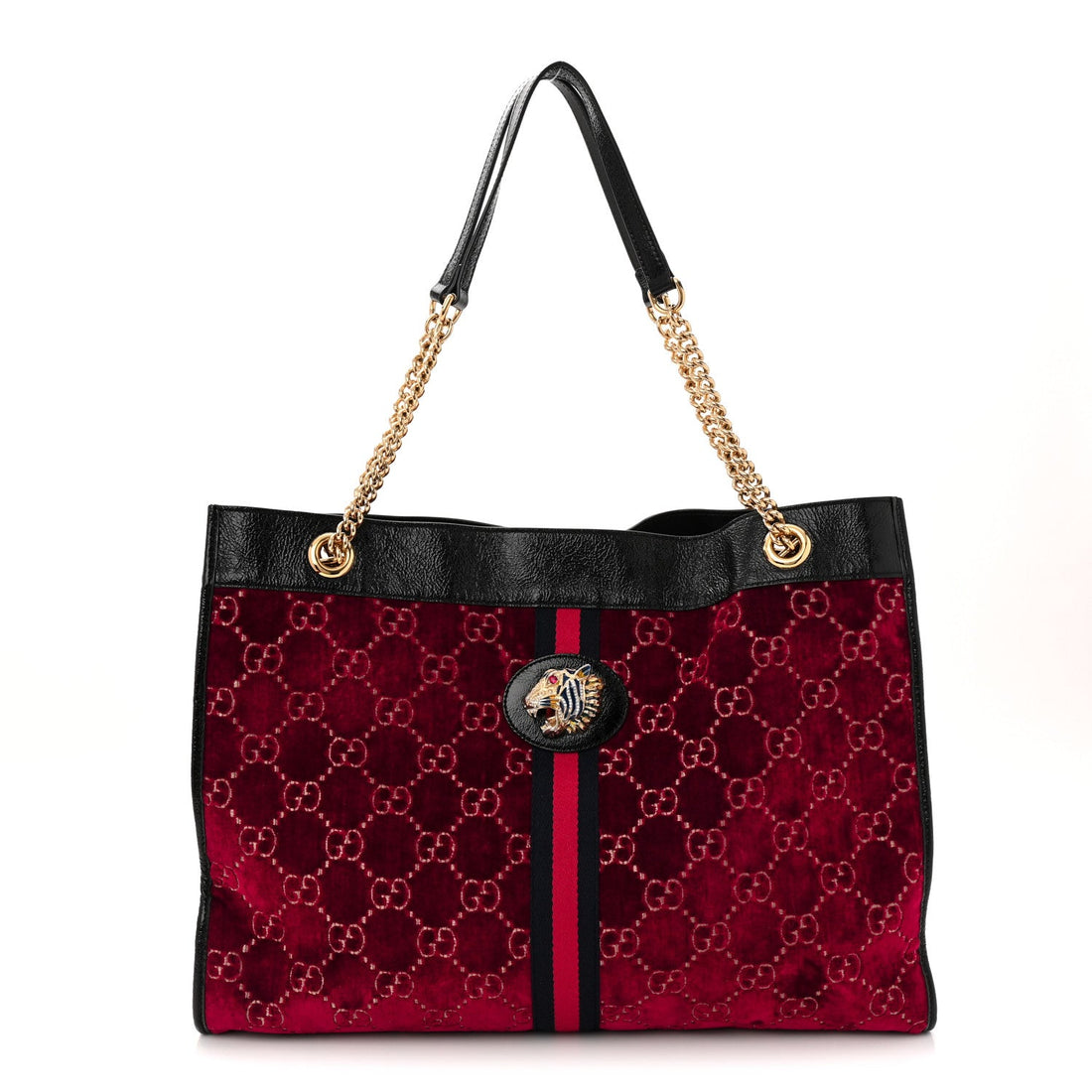 Velvet GG Monogram Large Rajah Chain Tote Red Cipria Black