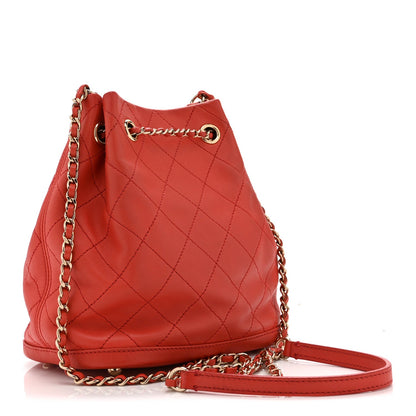 Calfskin Stitched Chain Bucket Bag Coral