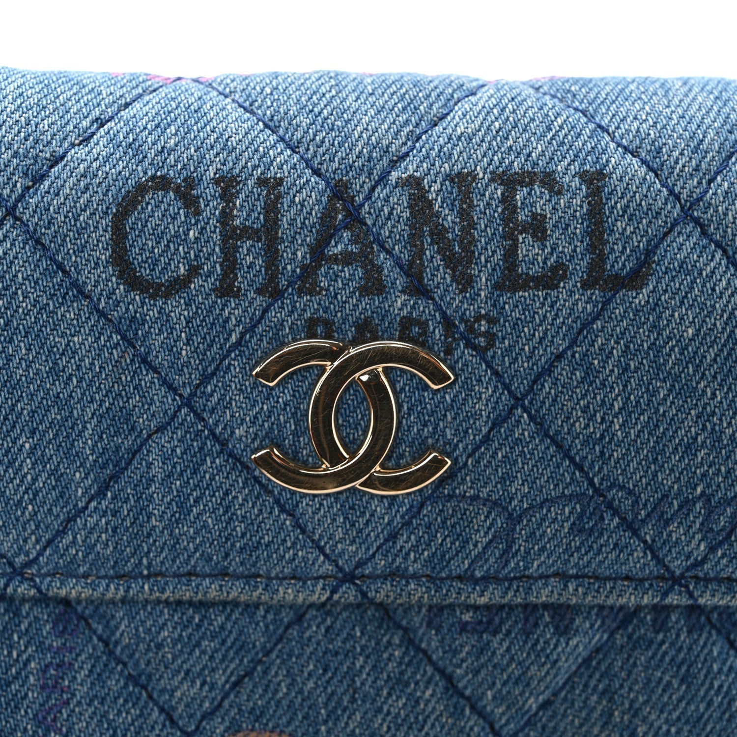 Denim Quilted Denim Mood Clutch With Chain Blue Multicolor