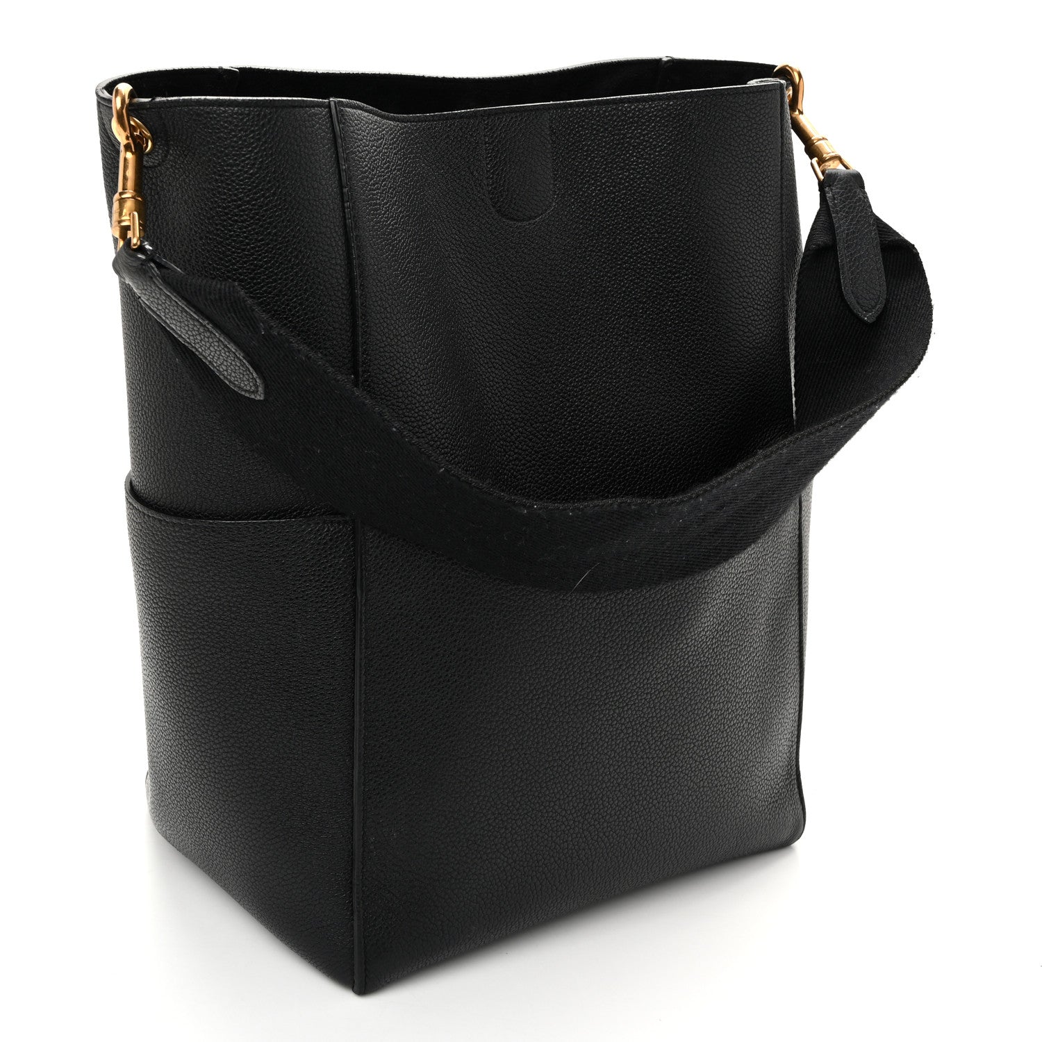 Soft Grained Calfskin Sangle Bucket Bag Black