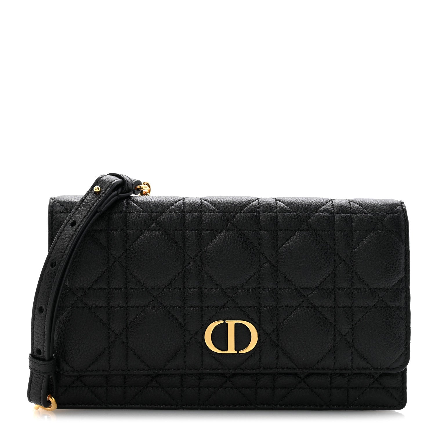Supple Calfskin Cannage Caro Belt Pouch with Chain Black