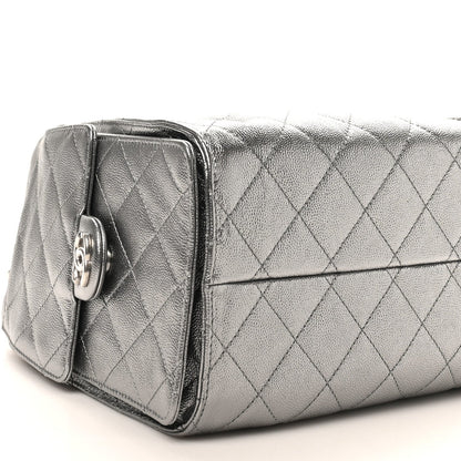 Metallic Caviar Quilted Small Chanel 25 Handbag Anthracite