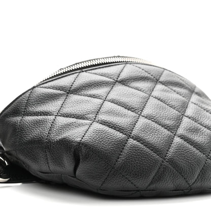 Grained Calfskin Quilted Waist Belt Bag Black