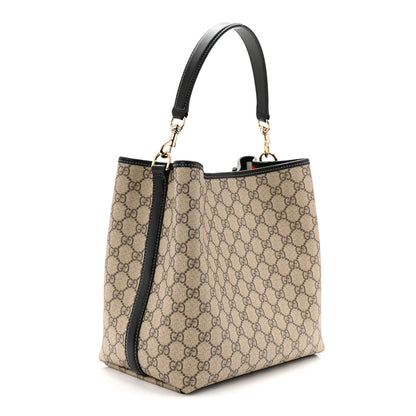 GG Supreme Monogram Medium Emblem Bucket Bag Beige Dark Brown Black