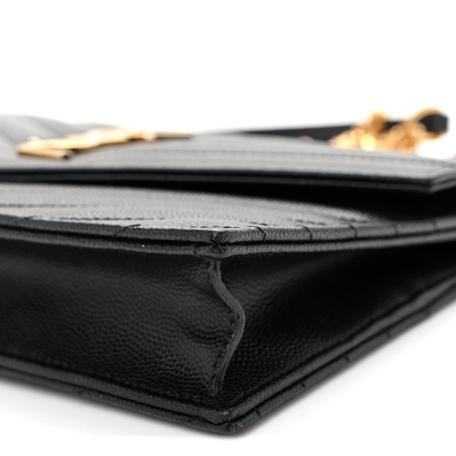 Grain De Poudre Matelasse Chevron Monogram Envelope Chain Wallet Black