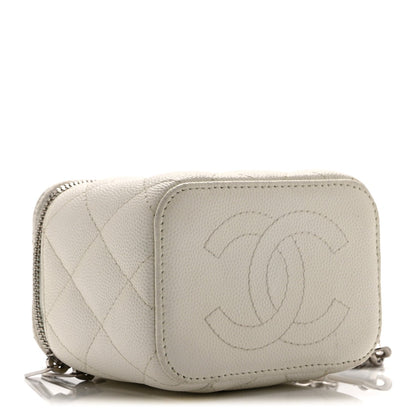 Caviar Quilted Enamel Coco Mini Vanity Case With Chain White